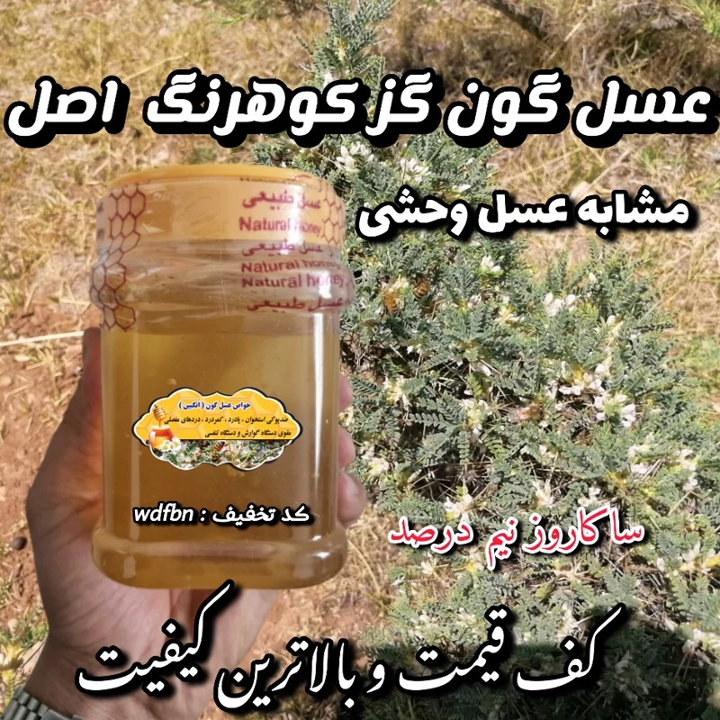 عسل گون گز ارگانیک کوهرنگ اصل 1 کیلویی. کوهی (خرید مستقیم از زنبوردار) ارسال رایگان